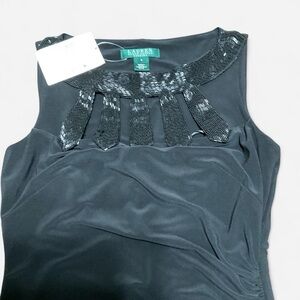 Lauren Ralph Lauren Black Midi Dress with Beaded Neckline